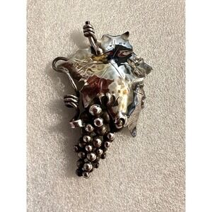 Vint Albino Manca Hand Wrought Sterling Silver Grape Bunch w/ Leaf Brooch Pin 3"